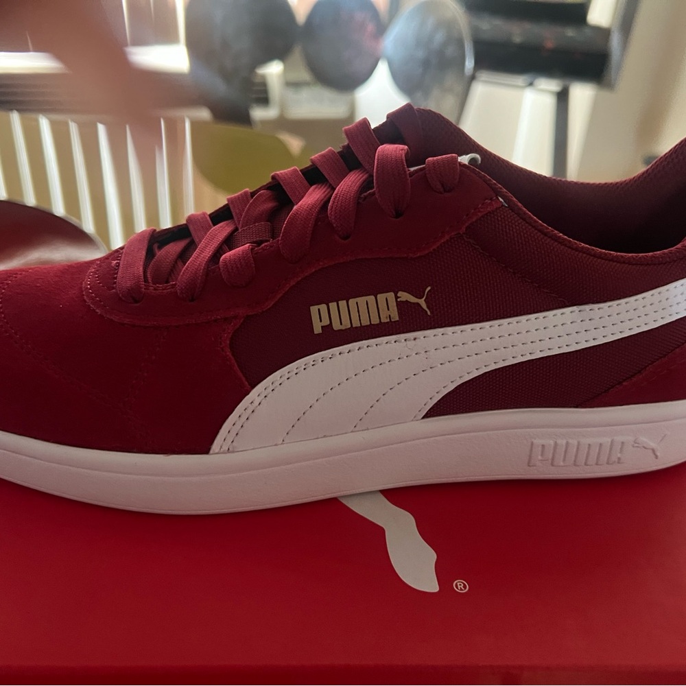 Puma Red and White Classic Sneakers with Suede Finish